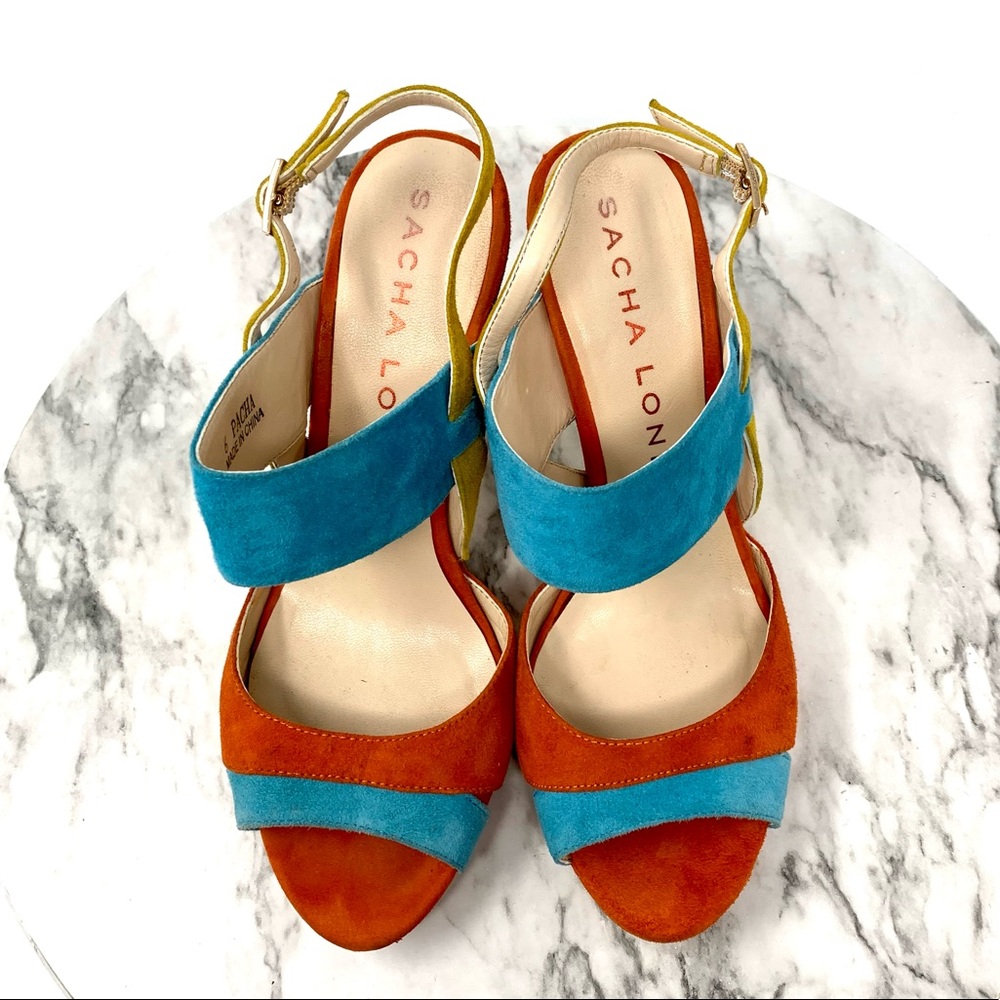 Sacha London Pasha Suede Colorful Sandals 6 Cocktail Resortwear Cruisewear Fun - Picture 6 of 15